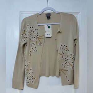 Sigrid Olsen NWT Beige Floral Embroidered Cardigan Sweater